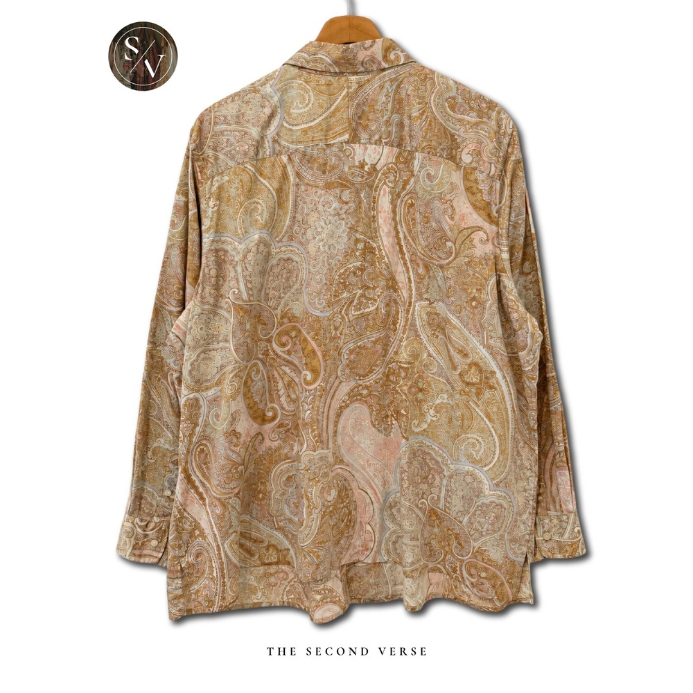 Lauren Ralph Lauren Paisley Button Down Shirt Tan Pink Cotton Womens 2X - Picture 2 of 6
